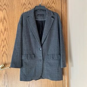 Zara striped wool blend boyfriend blazer Sz M